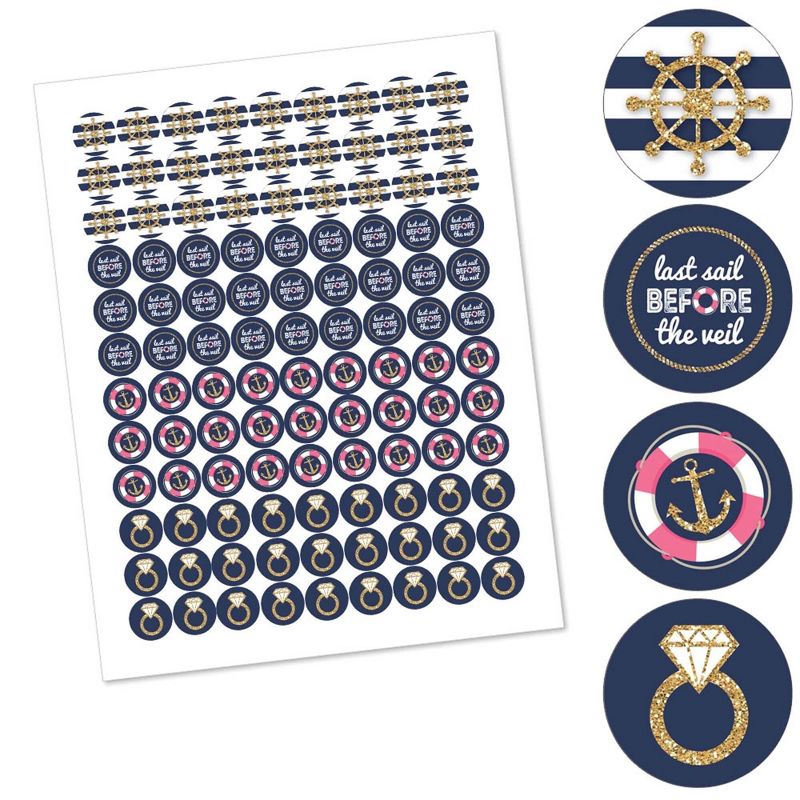 Big Dot of Happiness Last Sail Before the Veil - Nautical Bachelorette Party Round Candy Sticker Favors - Labels Fits Chocolate Candy (1 Sheet of 108), 2 of 7