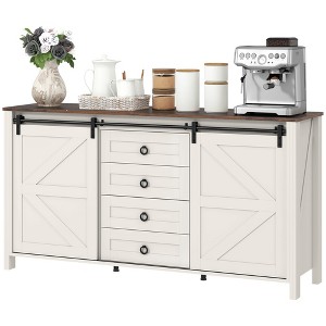 Aghana Digitals Farmhouse 60" Buffet Cabinet with Sliding Barn Doors, 4 Drawers & Adjustable - 1 of 4