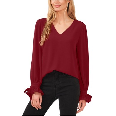 CeCe Womens Solid Tie-Cuff Tunic Blouse