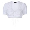 Women's White V Neck Crop Top Short Sleeve Adjustable Drawstring Elastic Hem Casual Crop Top - 2 of 4