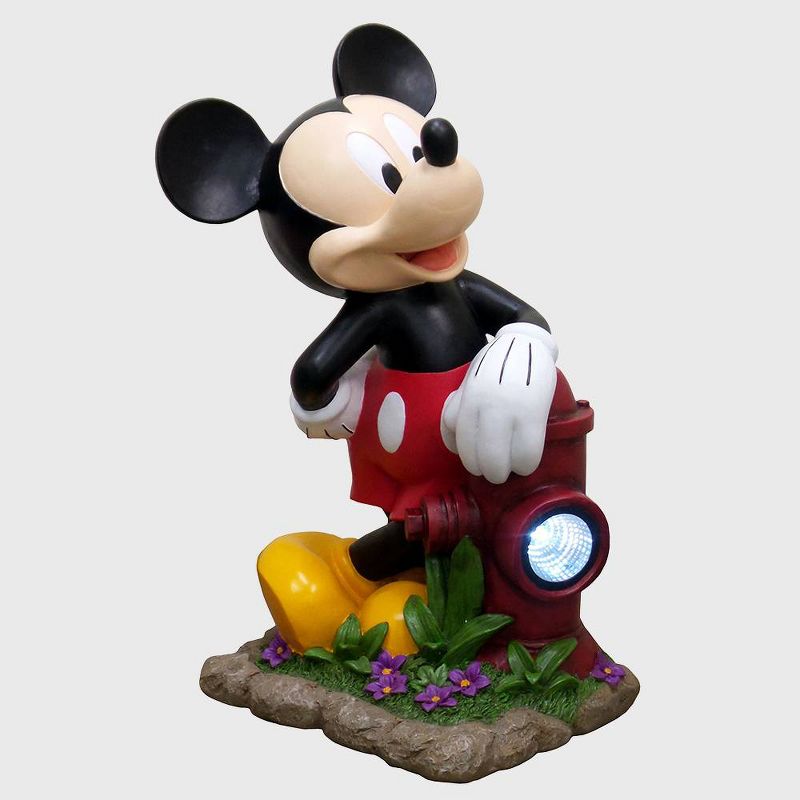 Disney 22&#34; Mickey Mouse with A Fire Hydrant Solar Resin/Stone Statue, 1 of 6