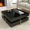 XINGHANZHENXUAN Modern High Gloss Coffee Table, Multi-Storage Square Tea Table with Wood Grain Legs - 2 of 4