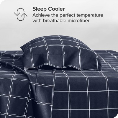 Twin XL Modern Plaid Midnight Microfiber Sheet Set