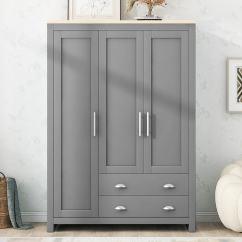 Whisen Elegant Design 3-Doors Wardrobe Storage with Cabinets and Two Hanging Rods - image 1 of 4