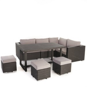 Santa Rosa 8pc Dining Sofa & Ottoman Set - Christopher Knight Home: Wicker Sectional, Water-Resistant Cushions - 1 of 4