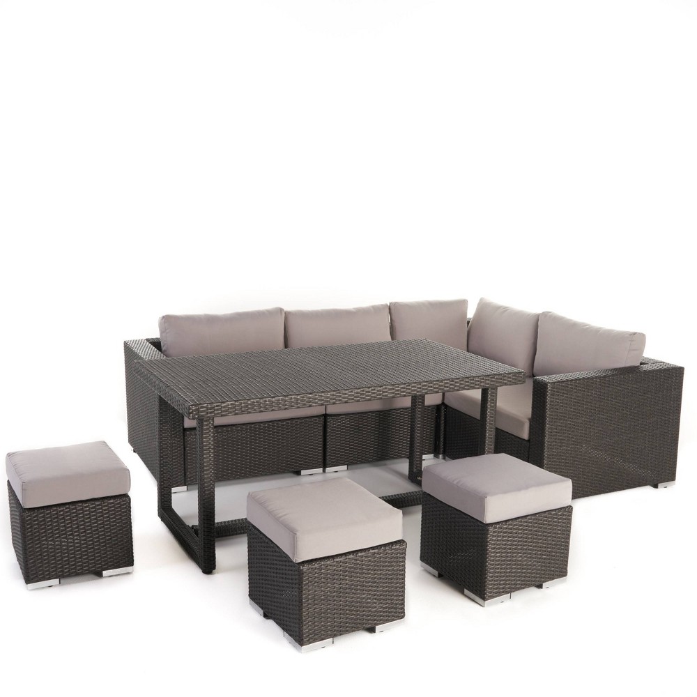 Photos - Garden Furniture Santa Rosa 8pc Dining Sofa & Ottoman Set - Christopher Knight Home