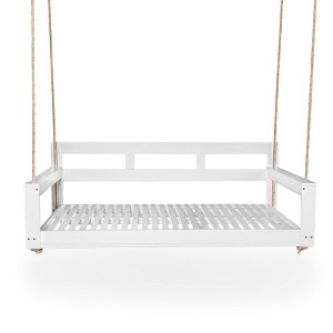 NAYSAYE Patio Swing Wooden Twin Size Porch Swing Bed Durable Elegant Design for Outdoor Relaxation, White, 85.75"*14.75"*9.25" - 1 of 4