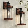 John Timberland Stan Industrial Outdoor Wall Light Fixtures Set of 2 Dark Wood Black Motion Sensor 15 1/2" Clear Glass for Porch Patio - 2 of 4