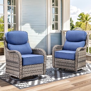 Outdoor Swivel Rocker Chair with 6 Inch Thick Cushion 2 in 1 Porch Glider Swivel Chair - Wicker Patio Furniture Patio Swivel Glider Seating - 1 of 4