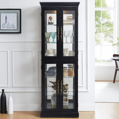 FURNIinspire Utility Storage Cabinets Elegant Glass Curio Display Cabinet, 6 Tier Decorative Display Shelf with Glass Door, Black, 12.2"*24.21"*71.26"