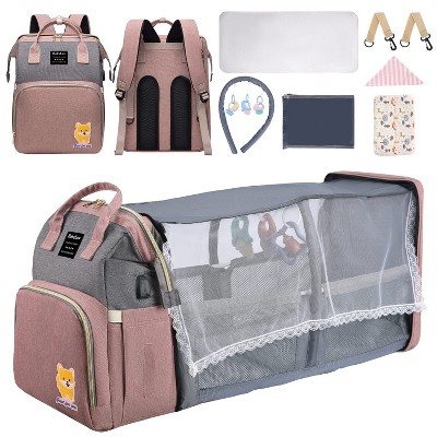 Babyluv"Waterproof Multifunctional Diaper Bag Backpack with Insulated Pockets, USB Port, and Changing Pad"Pink