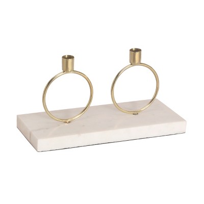 Transpac Marble 12 in. White Double Ring Candle Holder