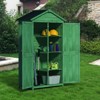 Outdoor 35.6"x 18.1"x 66.15" L Wood Storage Shed, Garden Tool Cabinet with Waterproof Asphalt Roof, Double Doors, Multiple-tier Shelves,Forest Green - 3 of 4