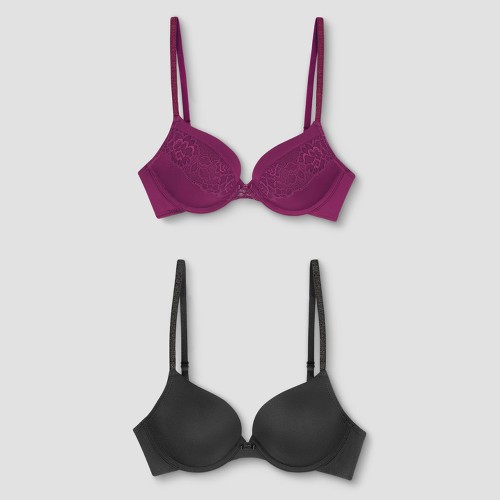 Maidenform Self Expressions Women's 2pk Push-up Bra Se5757 - Black/red 34a  : Target
