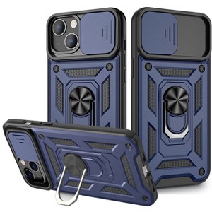 Reiko Kickstand Ring Holder with Slide Camera Cover TPU Magnetic Car Mount for Apple iPhone 13 in Blue - 1 of 4