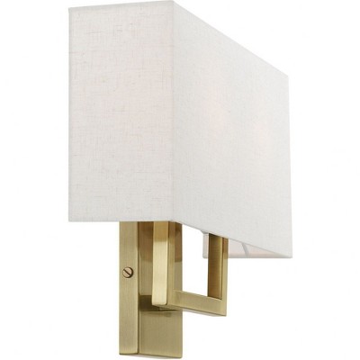 Antique Brass 2-Light Sconce with Oatmeal Fabric Shade