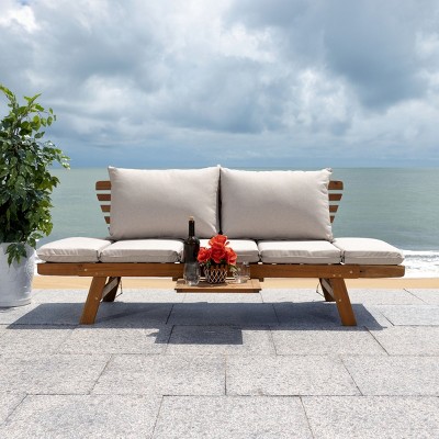 Emely Natural Wood Outdoor Daybed with Light Grey Cushions