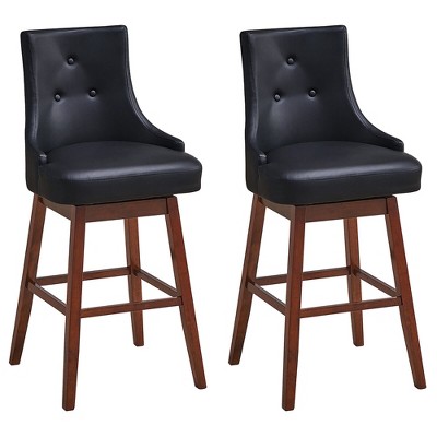 Tangkula Set of 2 Swivel Bar Stools 29" Pub Height Upholstered Chairs w/ Rubber Wood Legs
