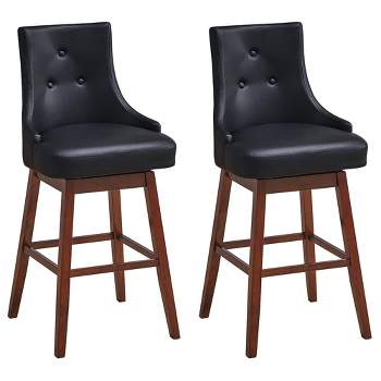 Tangkula Set of 2 Swivel Bar Stools 29" Pub Height Upholstered Chairs w/ Rubber Wood Legs