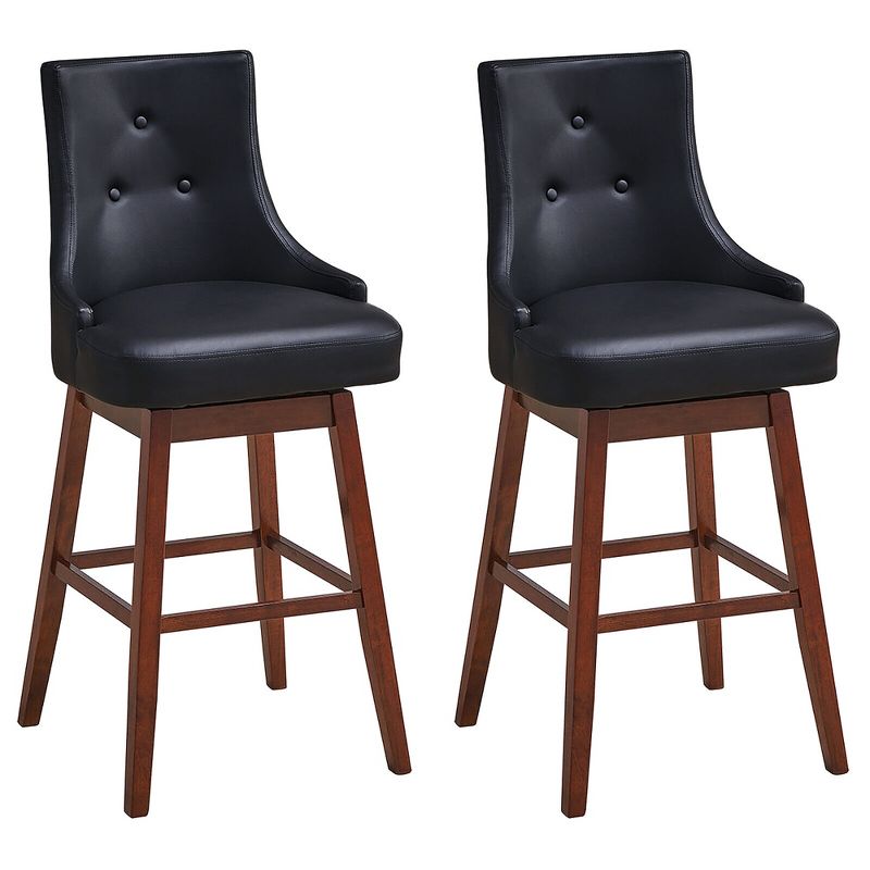 Tangkula Set of 2 Swivel Bar Stools 29" Pub Height Upholstered Chairs w/ Rubber Wood Legs, 1 of 10