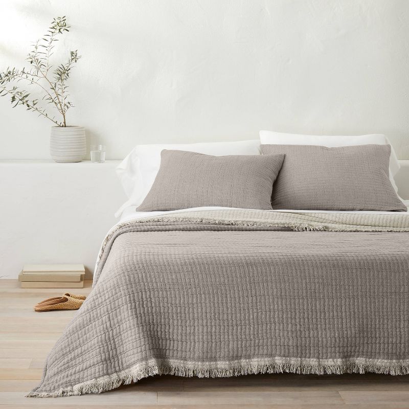 Reversible Textured Cotton Chambray Coverlet - Casaluna™, 2 of 11