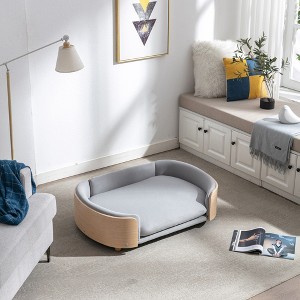 VASIP Elevated Dog Bed Pet Sofa With Solid Wood legs and Walnut Bent Wood Back ,Plush Velvet Cushion for Large  Dogs,Light Gray - 1 of 4