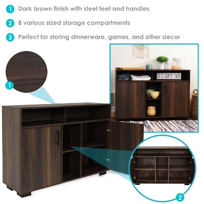 Anthony Coffee Brown Pine MDF Sideboard Buffet Cabinet with Shelves