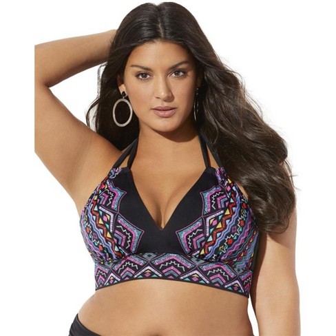 Swimsuits for All Women's Plus Size Loop Strap Halter Bikini Top, 18 -  Multi Engineered