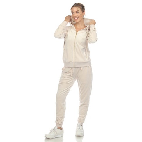 Women s 2 Piece Velour Tracksuit Set Pearl M White Mark