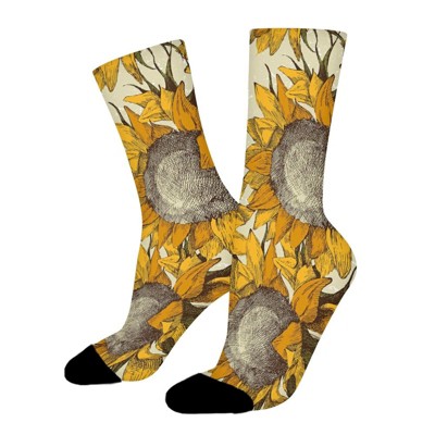 Vintage Sunflower Women Printed Crew Socks Funny Funky Socks Soft Polyester Novelty Gifts for Artists Men