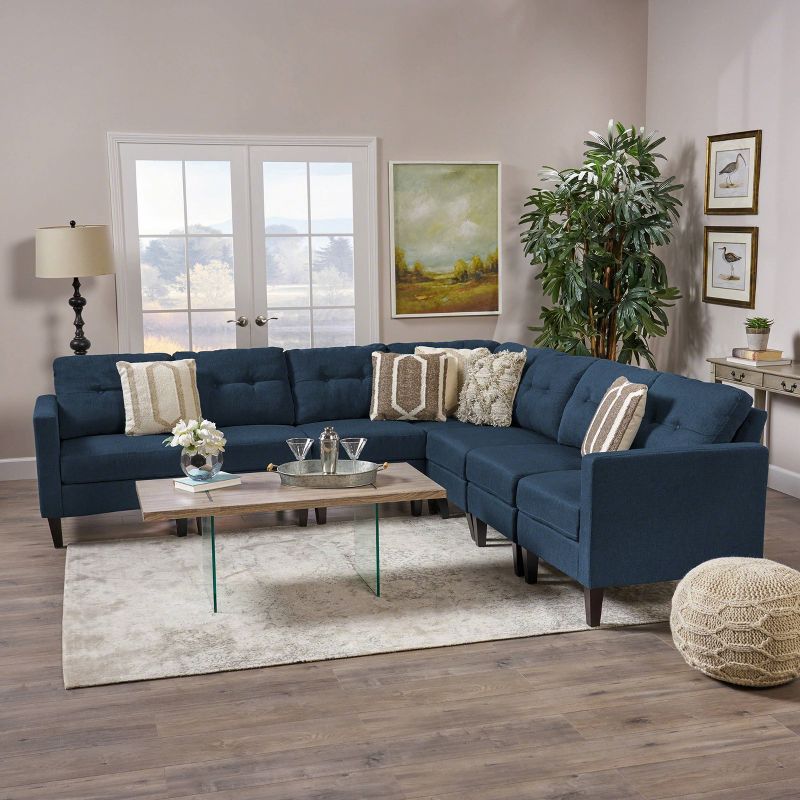 7pc Emmie Mid Century Modern Extended Sectional Sofa Navy Blue - Christopher Knight Home, 3 of 7