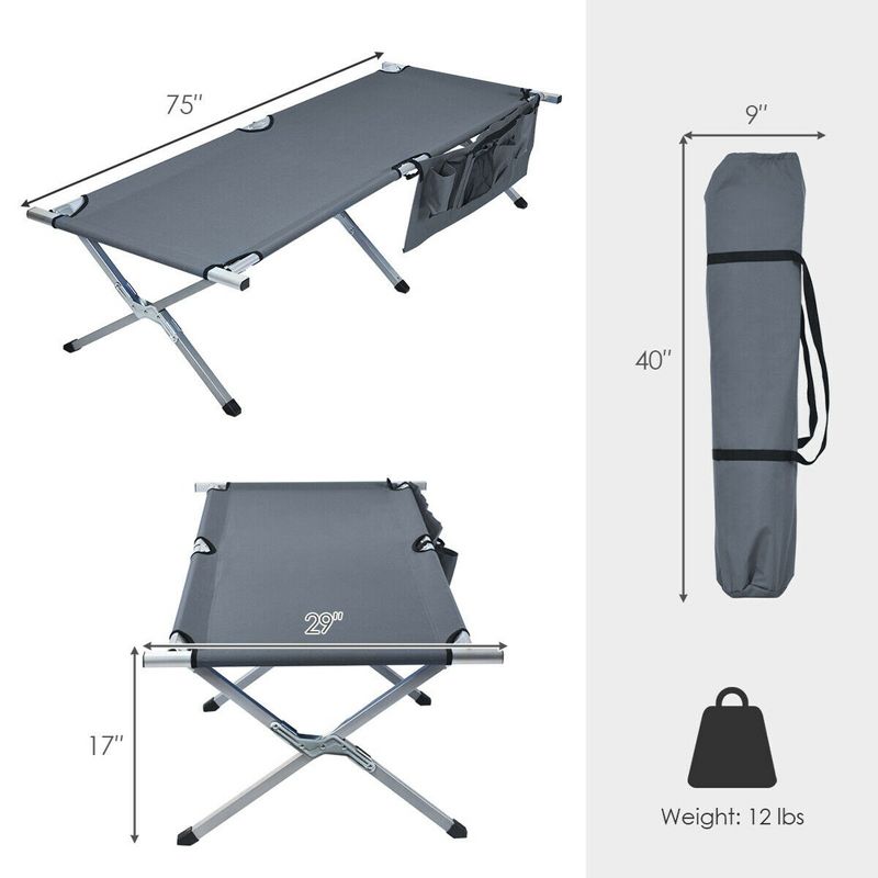 Costway Folding Camping Cot Heavy-duty Camp Bed W/Carry Bag for Beach Traveling Vocation Grey\Blue\Green, 4 of 11