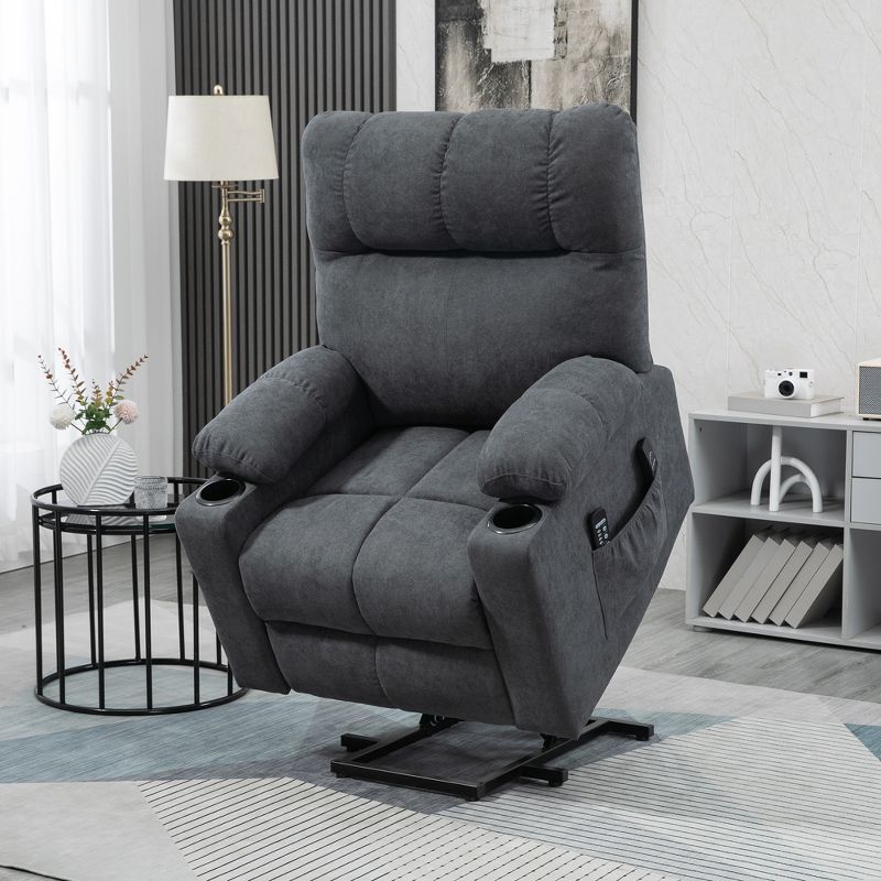 HOMCOM Electric Power Lift Chair Recliners for Elderly, Oversized Living Room Recliner with Remote Control, Cup Holders, and Side Pockets, 3 of 7