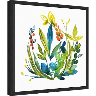 Vibrant Botanical Garden Framed Canvas Wall Art 16 x 16-in