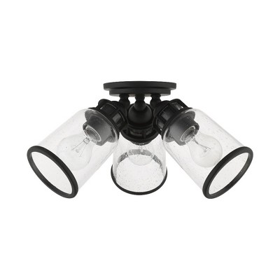 Lawrenceville Black Brass 3-Light Flush Mount with Seeded Glass