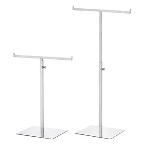 Unique Bargains Metal Adjustable Height T-Shaped Electroplated Finish Double Hook Bag Display Rack 2 Pcs - 1 of 4