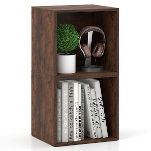 Costway 1/2/4 PCS Cube Storage Organizer Stackable Open Book Shelf for Small Space Storage System Brown/White - 1 of 4