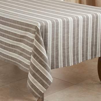 70" Cotton Striped Tablecloth Gray - Saro Lifestyle