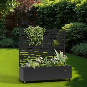 PexFix 47 in. x 47 in. Outdoor Metal Trellis with Planter Box in Street Pattern in Black - 1 of 4