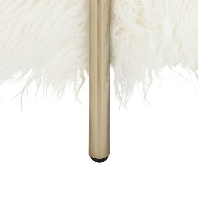 Posh White Faux Fur and Brass Square Ottoman