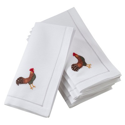 Saro Lifestyle Embroidered Rooster And Hemstitch Design Cotton Napkins (Set of 6)