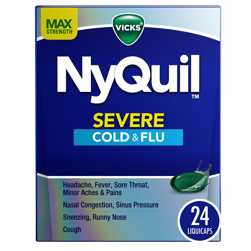 Vicks NyQuil Severe Cold &#38; Flu Medicine Liquicaps - 24ct, 1 of 10