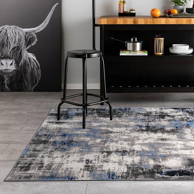 Blue and Gray Abstract 5' x 7' Stain-Resistant Synthetic Area Rug
