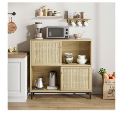 Wood coffee bar cabinet with sliding door and 4 organizers Ideal for living room kitchen or dining room Stylish and practical