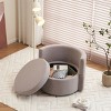 34" Teddy Fabric Round Swivel Lounge Chair, Comfy Upholstered Single Sofa Chair with Backrest, Storage, 3 Pillows – Cuddlewood - 3 of 4