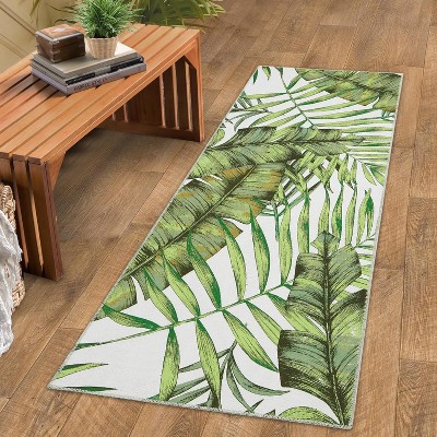 Botanical Washable Rug – Blue Low Pile Carpet, Non-Shedding, Stain & Slip Resistant, Easy-Clean for Living Room or High Traffic Areas