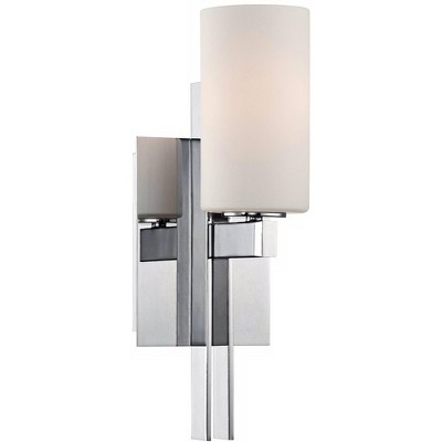 Possini Euro Design Modern Wall Light Sconce Chrome Hardwired 14" High Fixture Frosted White Glass for Bedroom Bathroom Hallway