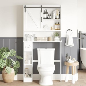 Over the Toilet Storage Cabinet Bathroom Shelf with Sliding Barn Door, Above Toilet Organizer with Toilet Paper Holder, Toilet Organizer Rack - 1 of 4