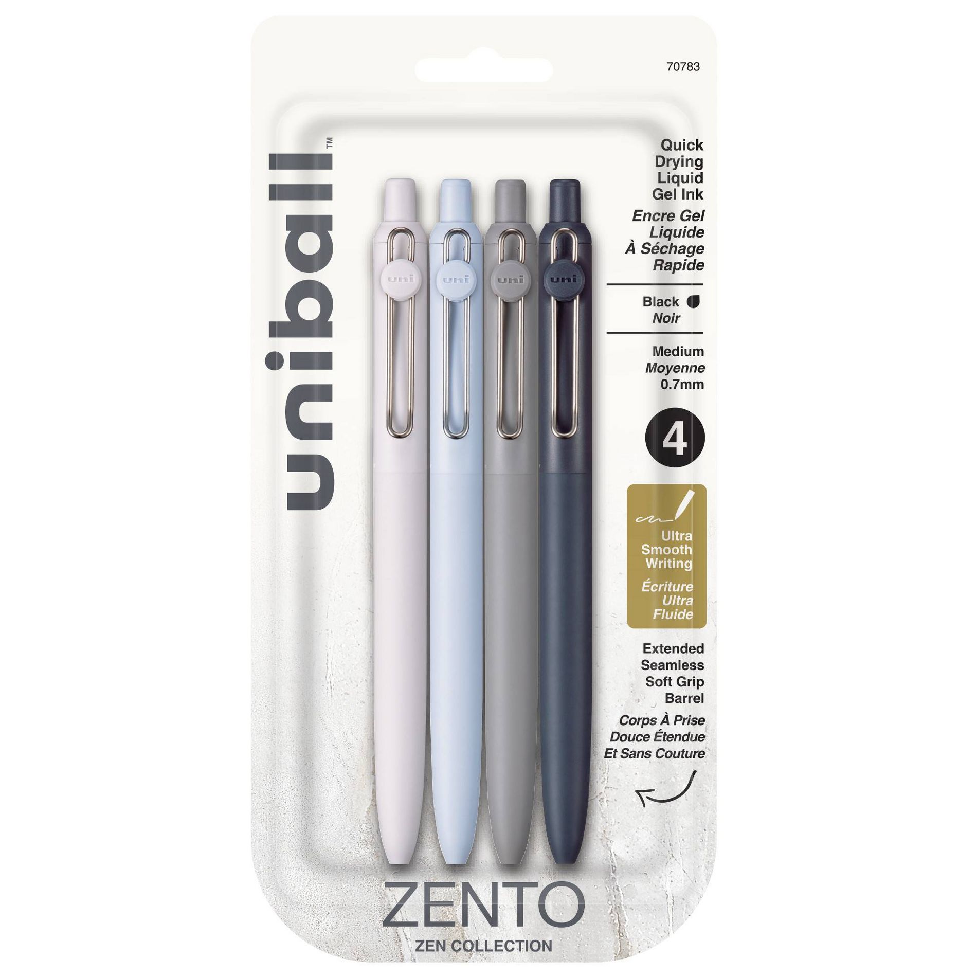 uniball Zento Retractable Liquid Gel Pens 4pk Medium Point 0.7mm in Zen Assorted Colors