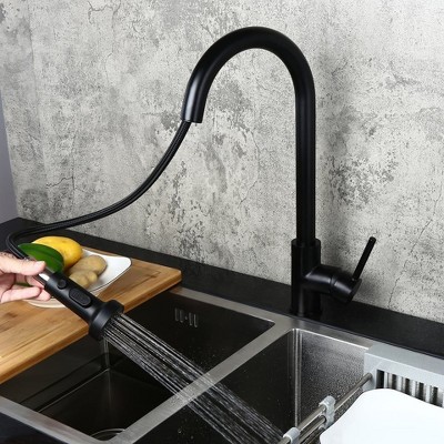 Munora Commercial 3-Function Pull Down Spray Kitchen Sink Faucet with Deck Plate, Matte Black Brass, 360-Degree Swivel Sprayhead